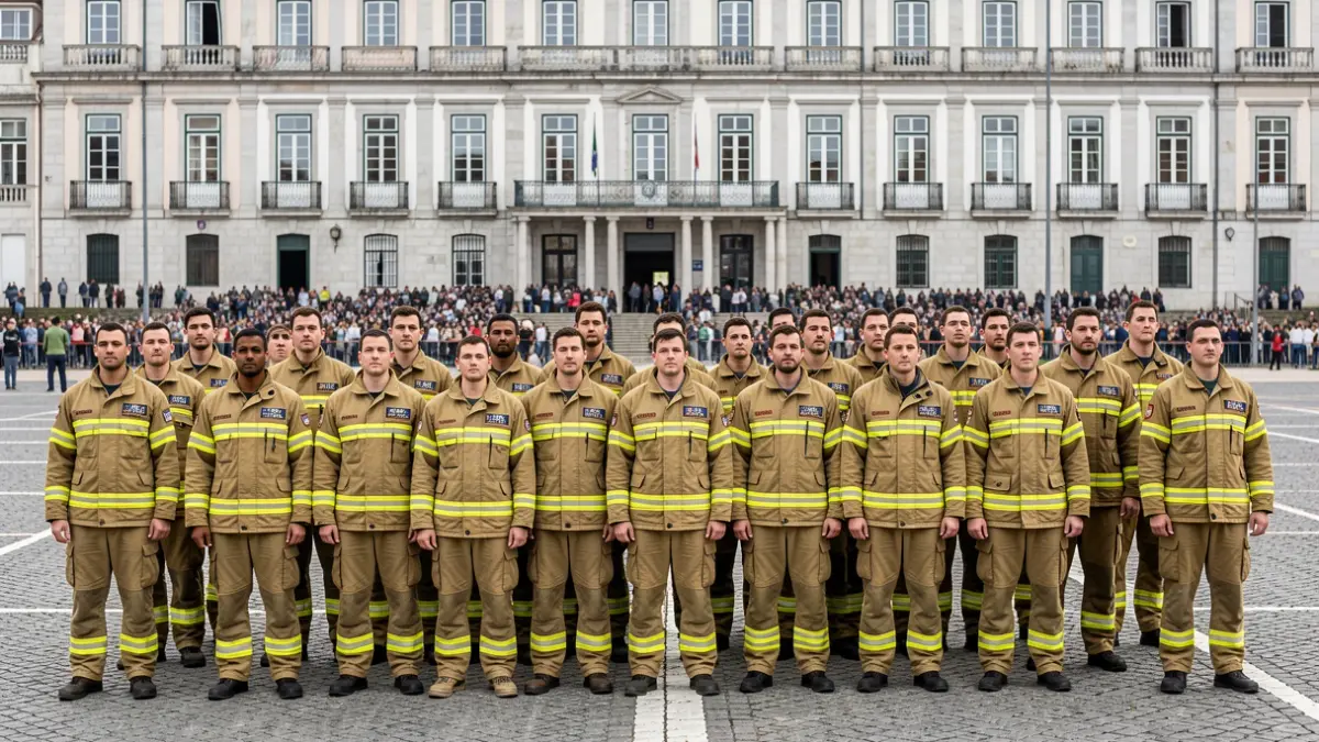 Recrutas de bombeiros sapadores em formação em Lisboa.