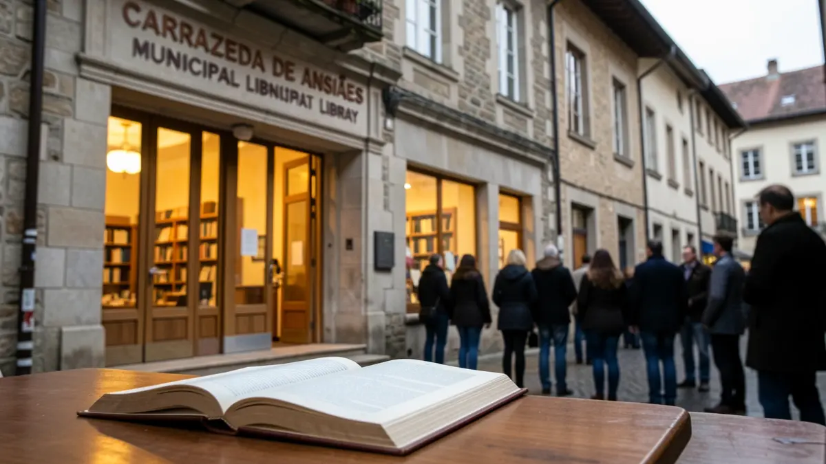 Imagen de la Biblioteca Municipal de Carrazeda de Ansiães con un libro abierto.
