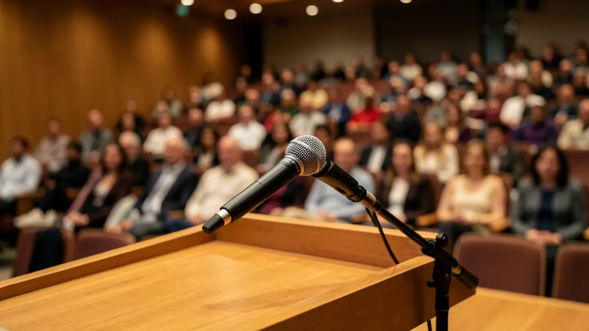 Imagen genérica de un micrófono en un auditorio.