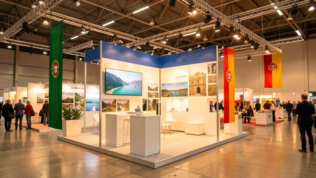 Imagem genérica de um stand de turismo em feira internacional.