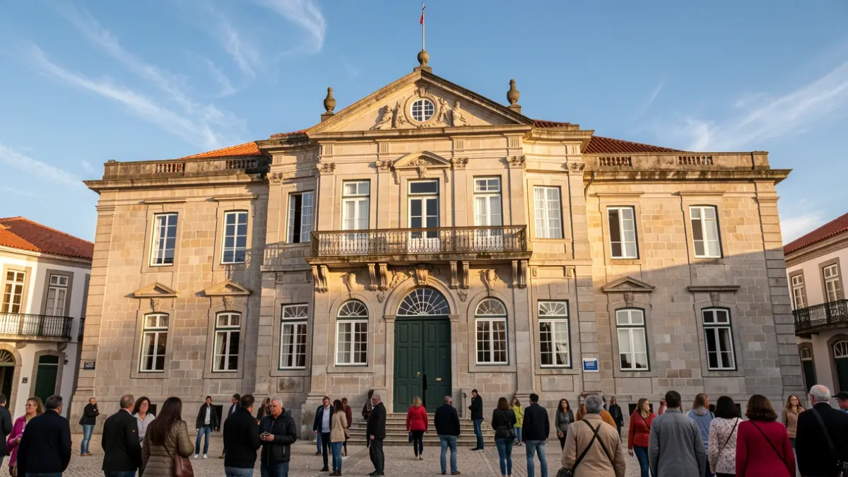 Facade of the Angra do Heroísmo City Hall building, a historic Portuguese edifice.