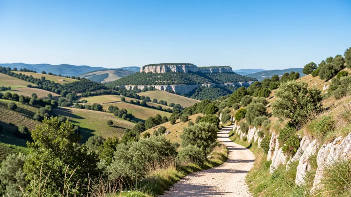 Paisaje del Geoparque de Arouca, Serra da Freita, con senderos y vegetación.