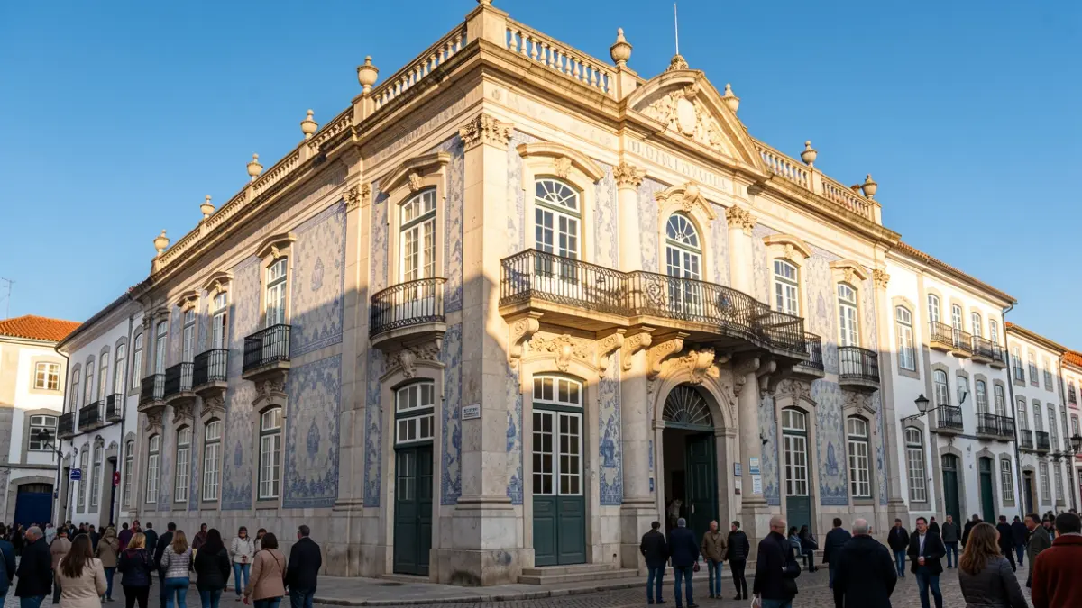 Facade of a municipal building in Pombal at dusk.