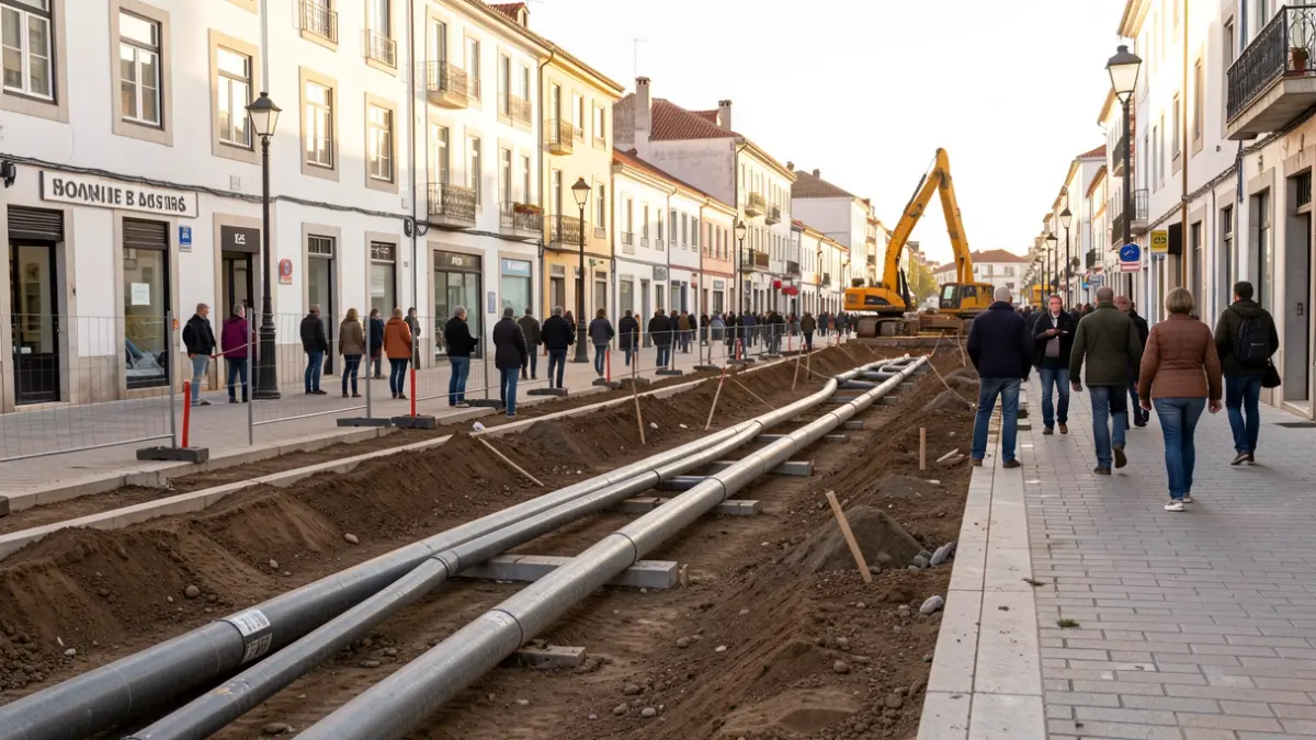 Obras en la Avenida dos Bombeiros Voluntários de Nazaré con intervenciones en la red de agua y zona peatonal.