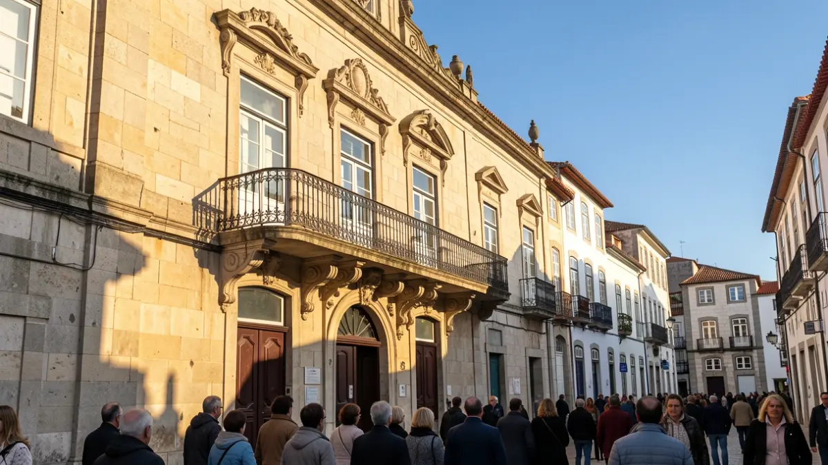 Facade of a traditional town hall building in Baião, Portugal, featuring classic architectural details.