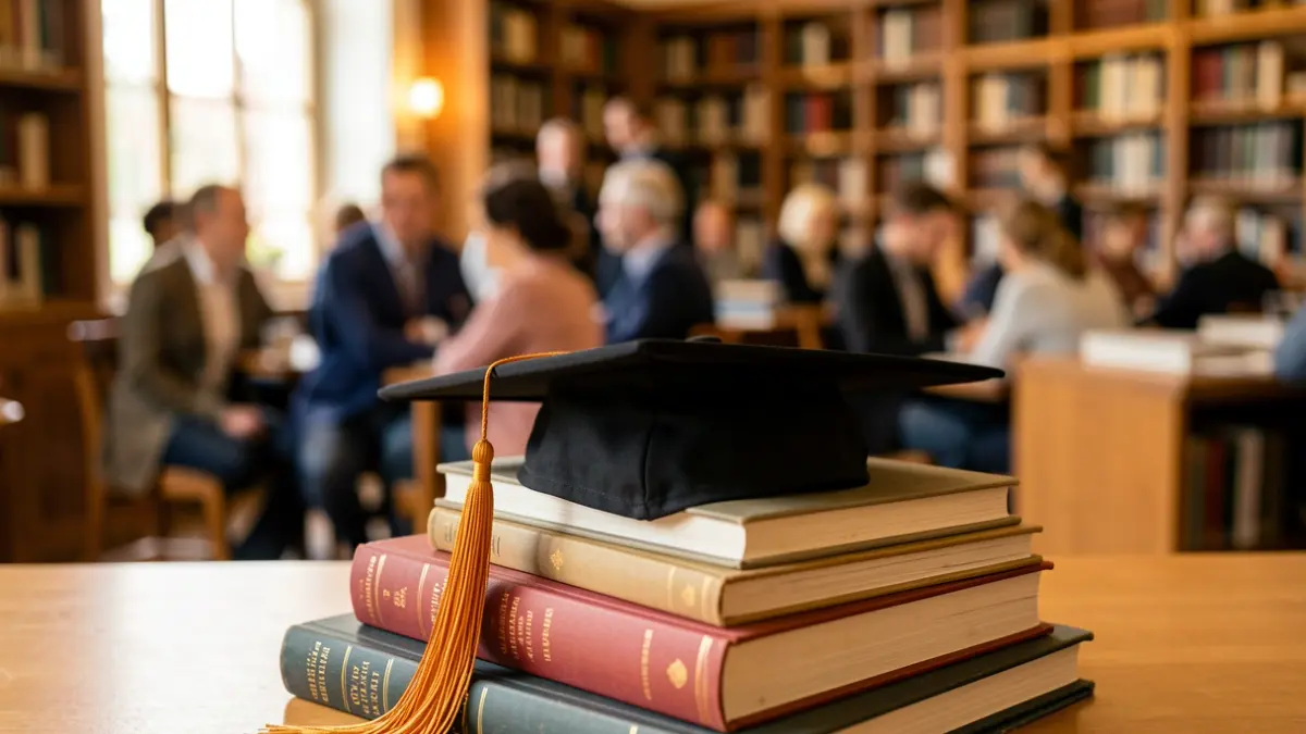 Generic image of a graduation cap on academic books.