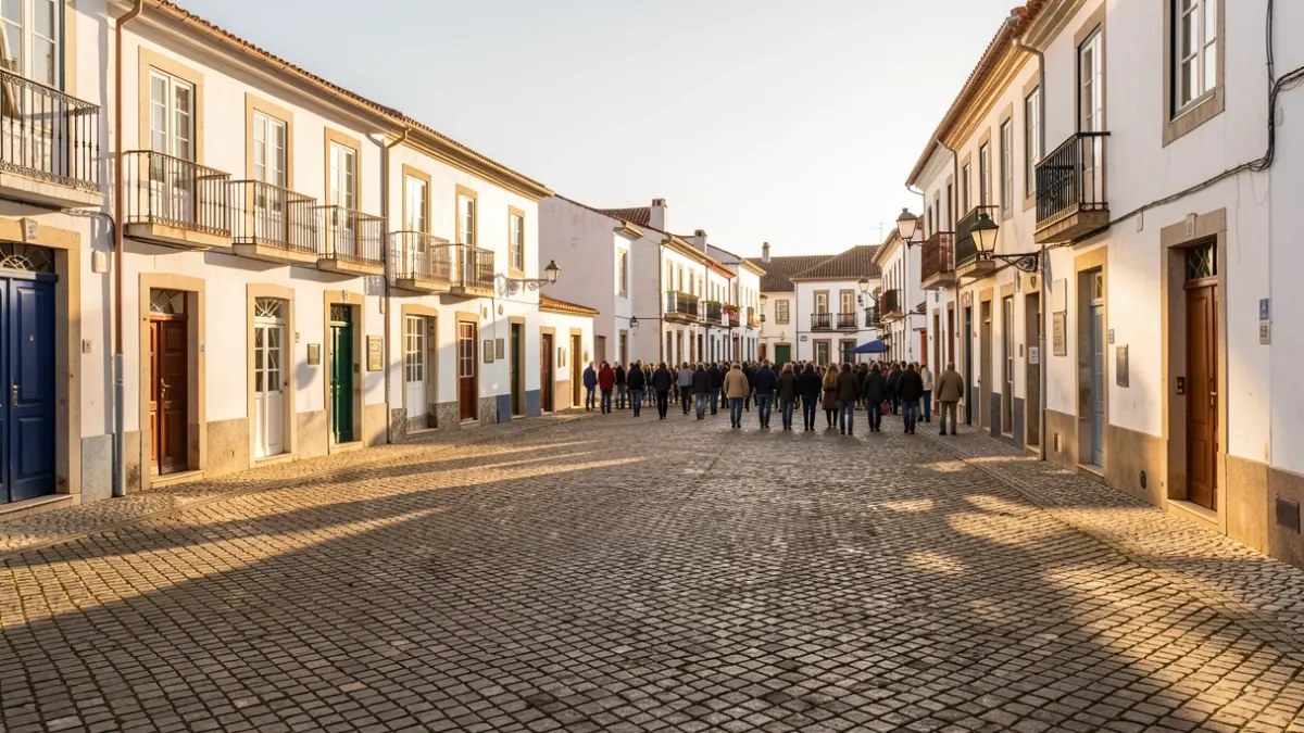 Imagen genérica de una plaza municipal en Portugal al atardecer.