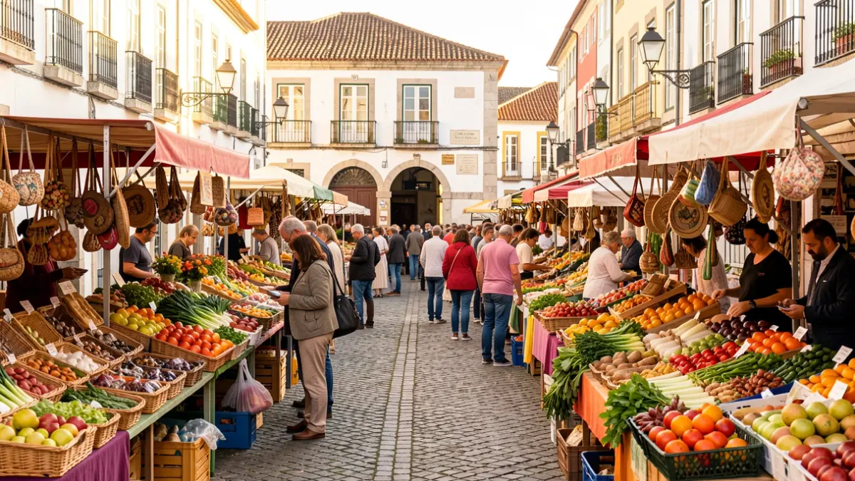Mercado de produtos locais e agroecologia em Celorico da Beira.