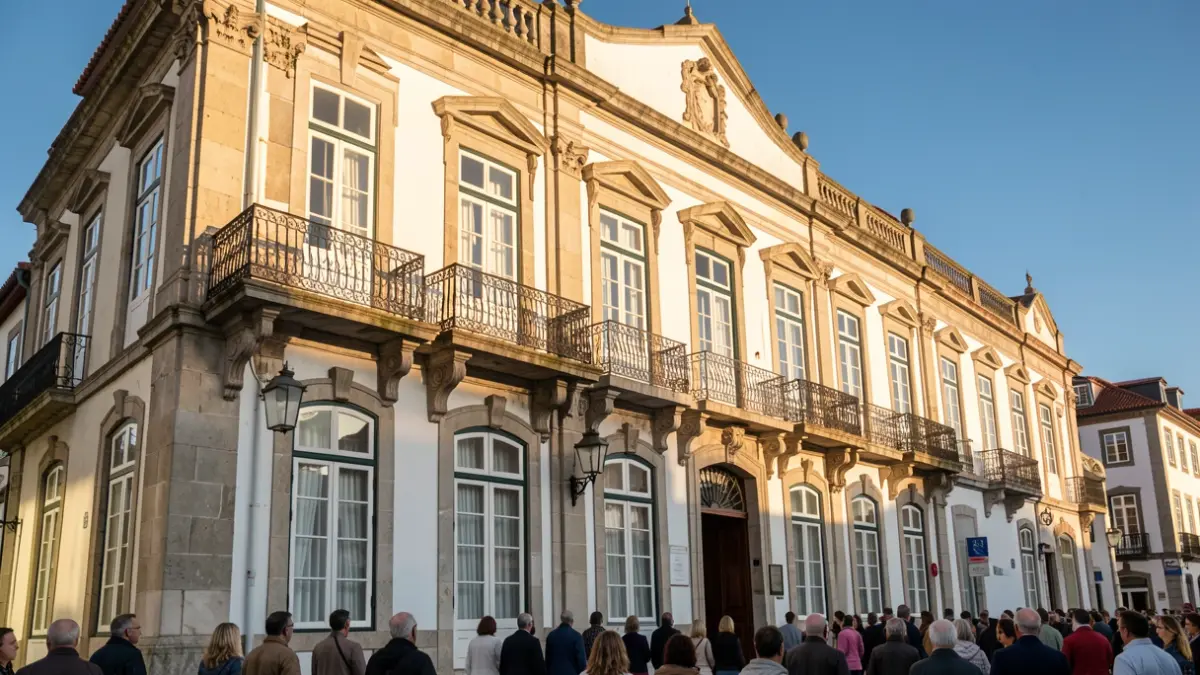 Fachada del Salón de la Asamblea Municipal de Funchal, un edificio con arquitectura tradicional portuguesa.