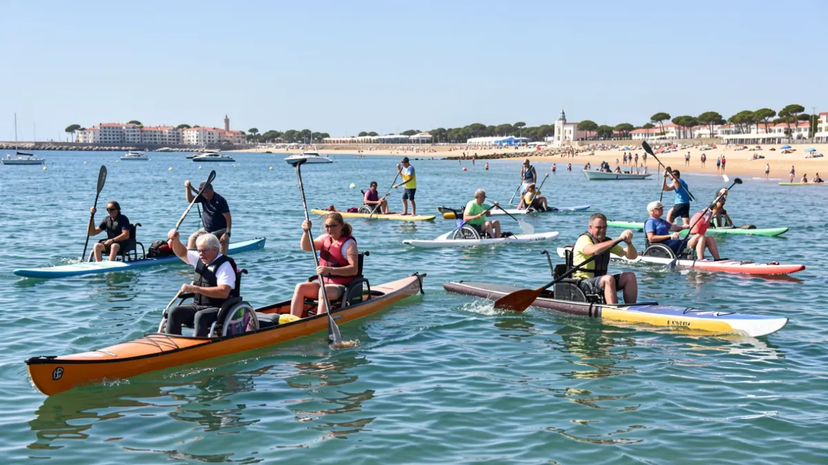 Imagen genérica de participantes en actividades náuticas adaptadas en la Playa de Faro.