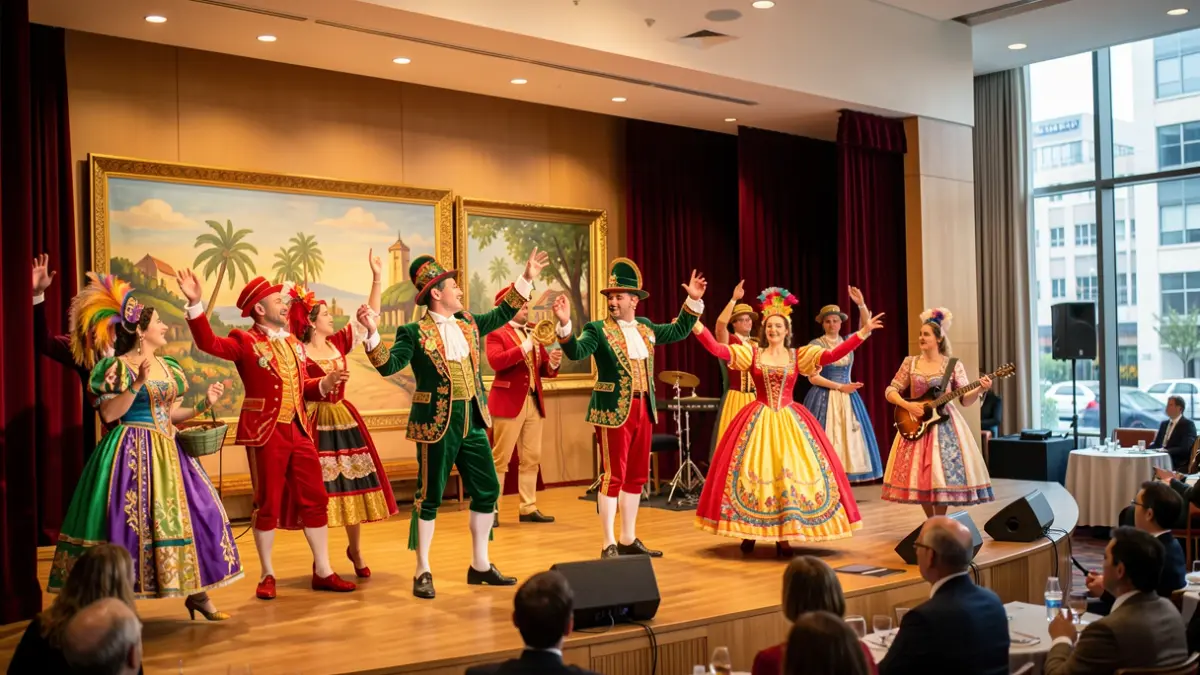 Imagen de una obra de Teatro de Revista con artistas en el escenario del Centro de Negocios de Ansião.