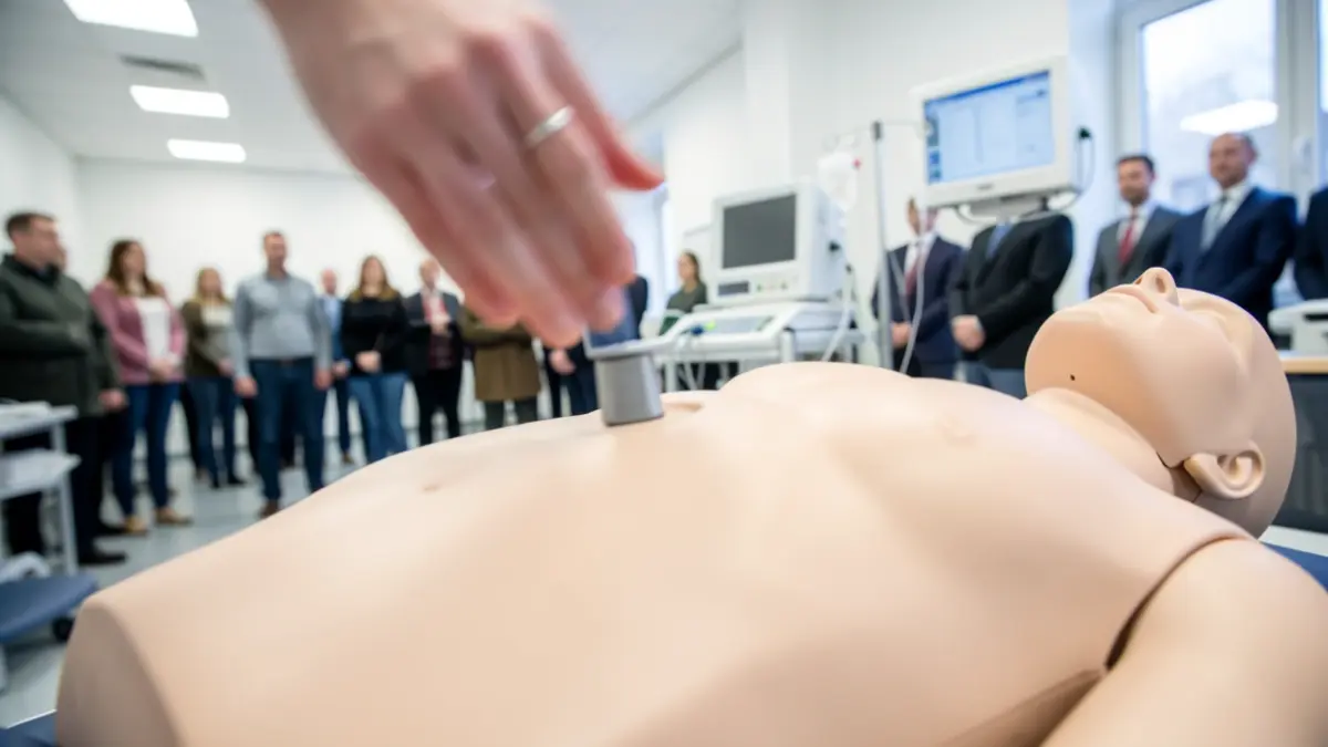 Imagen genérica de un maniquí de entrenamiento de reanimación con compresiones torácicas.