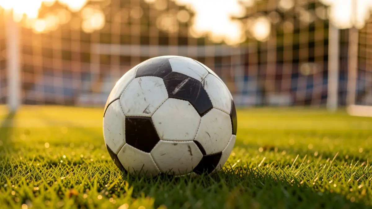 Imagen genérica de un balón de fútbol en el campo al atardecer.