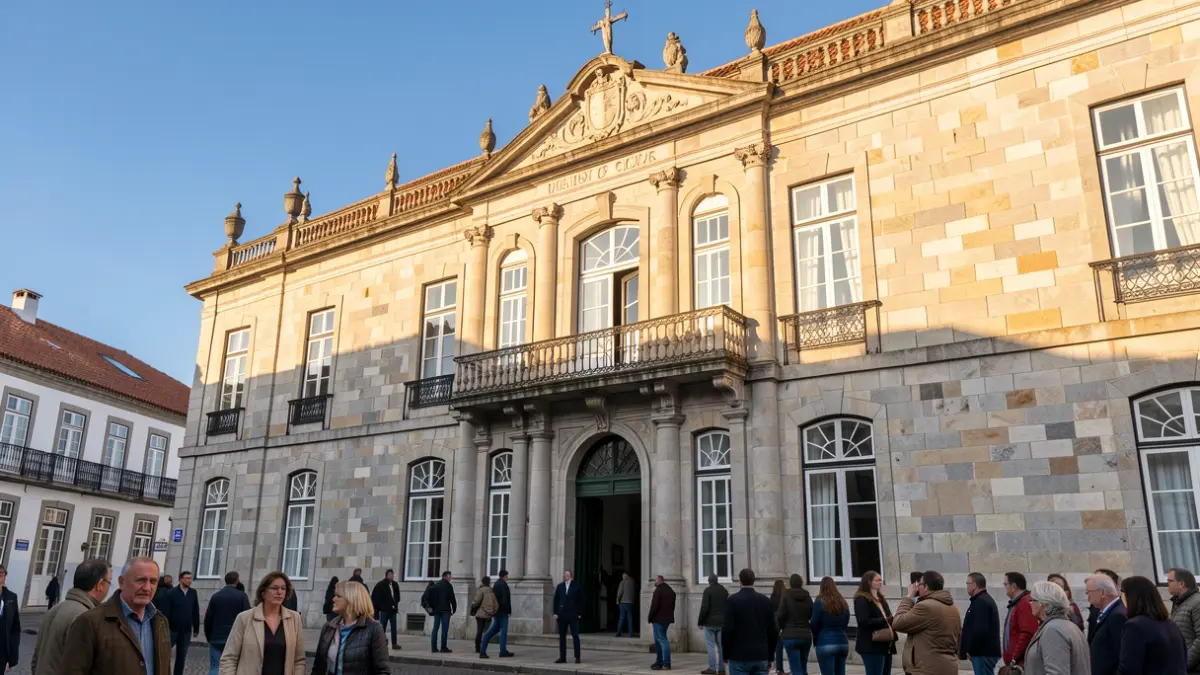 Facade of the Funchal City Hall on a sunny day.