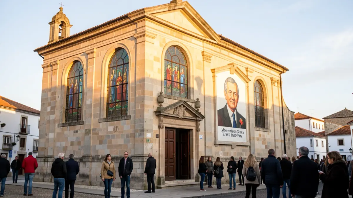 Facade of the São Gens Church in Ponte do Sótão with Nunes Pereira mural.