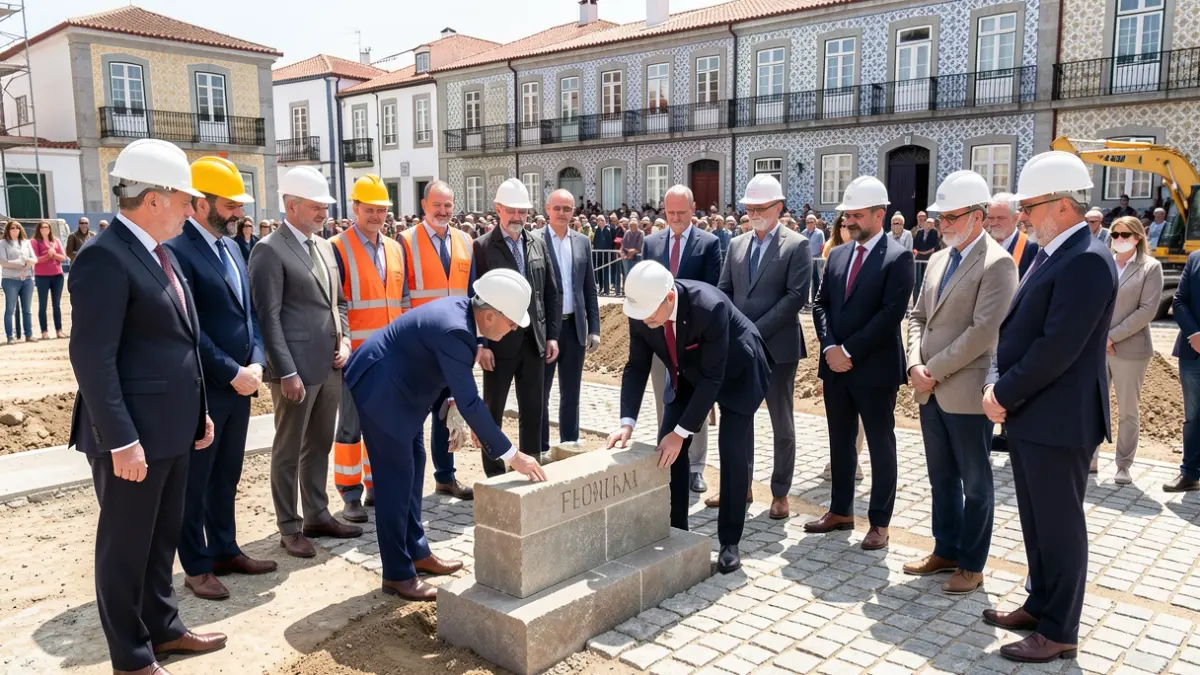 Cerimónia de lançamento da primeira pedra para a construção de 75 novas habitações em Azurém, Guimarães.