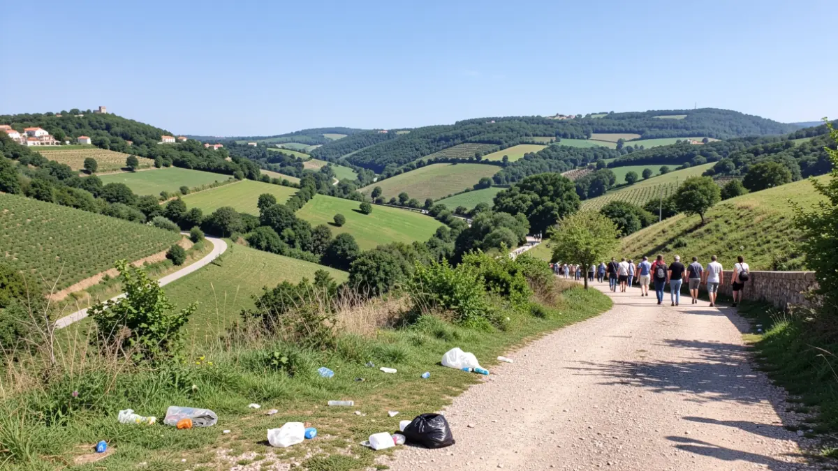 Caminho de Torres in Guimarães with litter being collected.