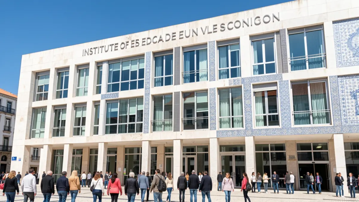 Fachada del Instituto de Educación de la Universidad de Lisboa, un edificio moderno con grandes ventanales.
