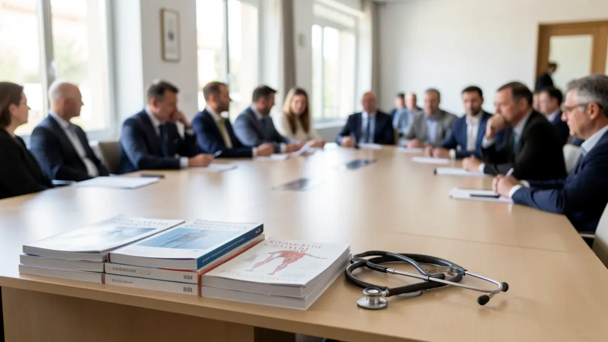 Generic image of a conference room with healthcare professionals and medical equipment.