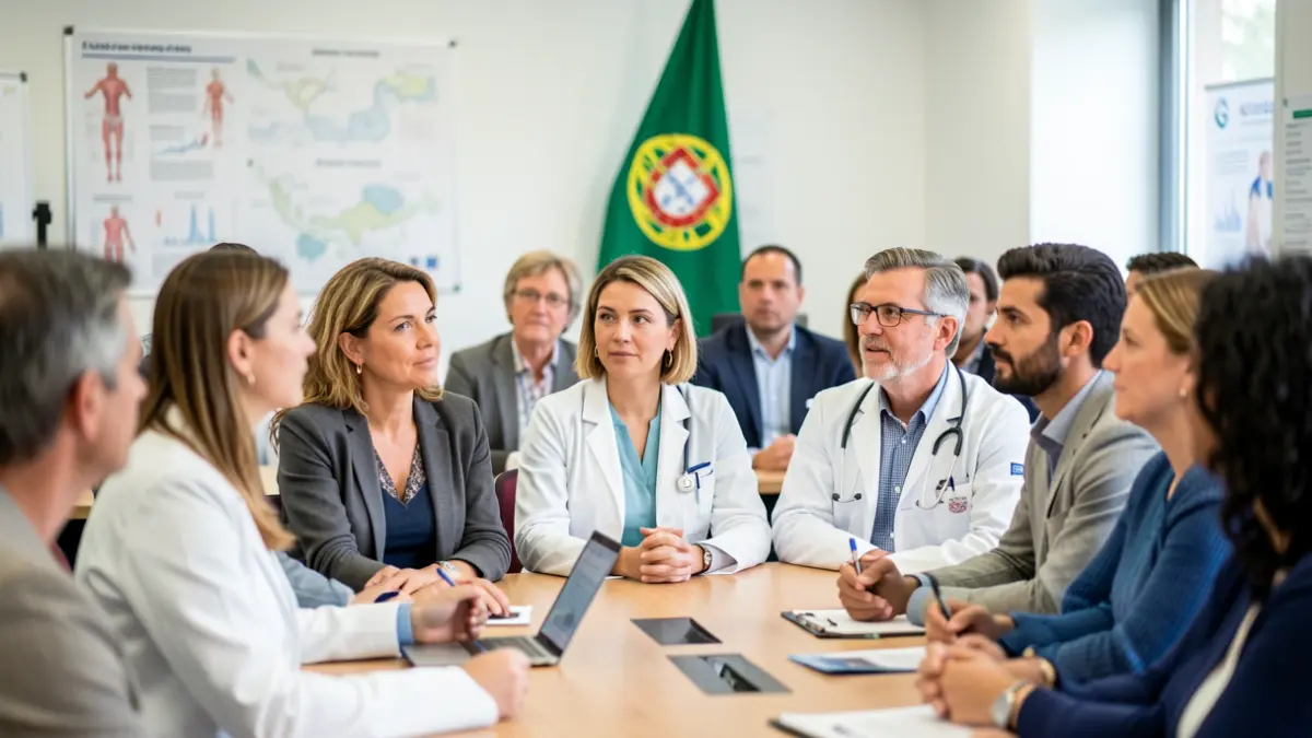 Imagen genérica de profesionales de la salud en una sala de conferencias en Portugal.