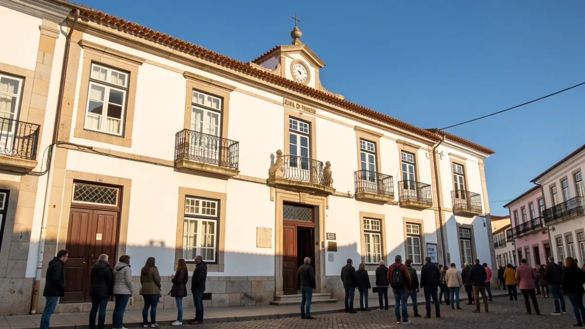 Facade of the Junta de Freguesia of Ferreira do Zêzere with traditional Portuguese architecture.