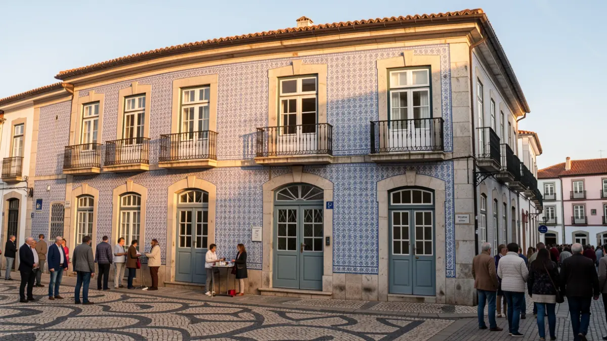 Fachada da Junta de Freguesia de Viseu, um edifício com arquitetura tradicional portuguesa.