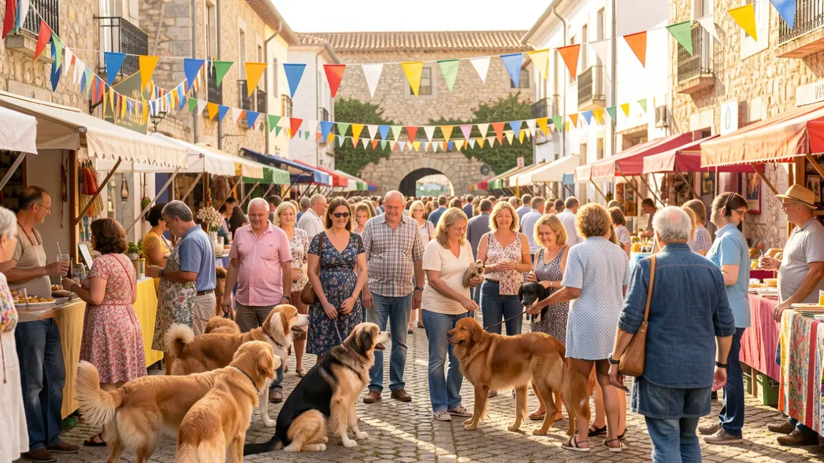 Generic image of an animal festival in Portugal with people and animals interacting.
