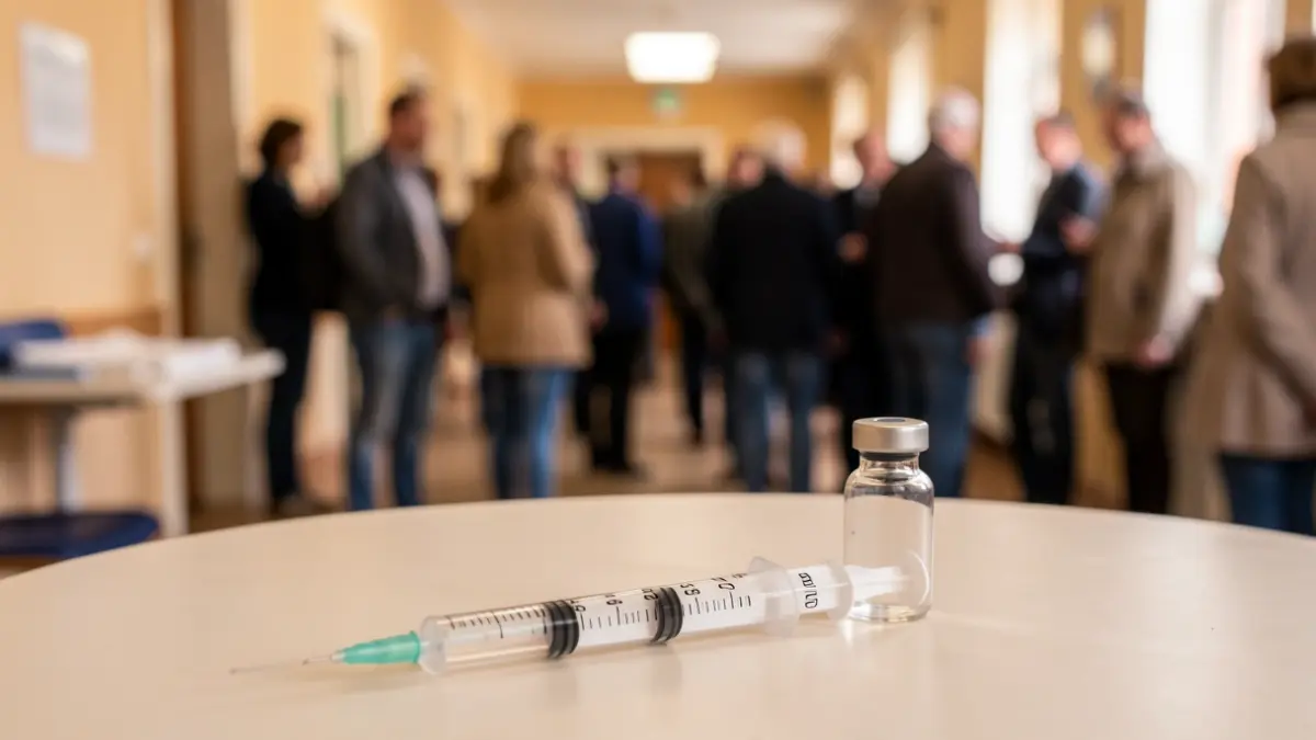 Generic image of a syringe and vaccine vial in a health center.