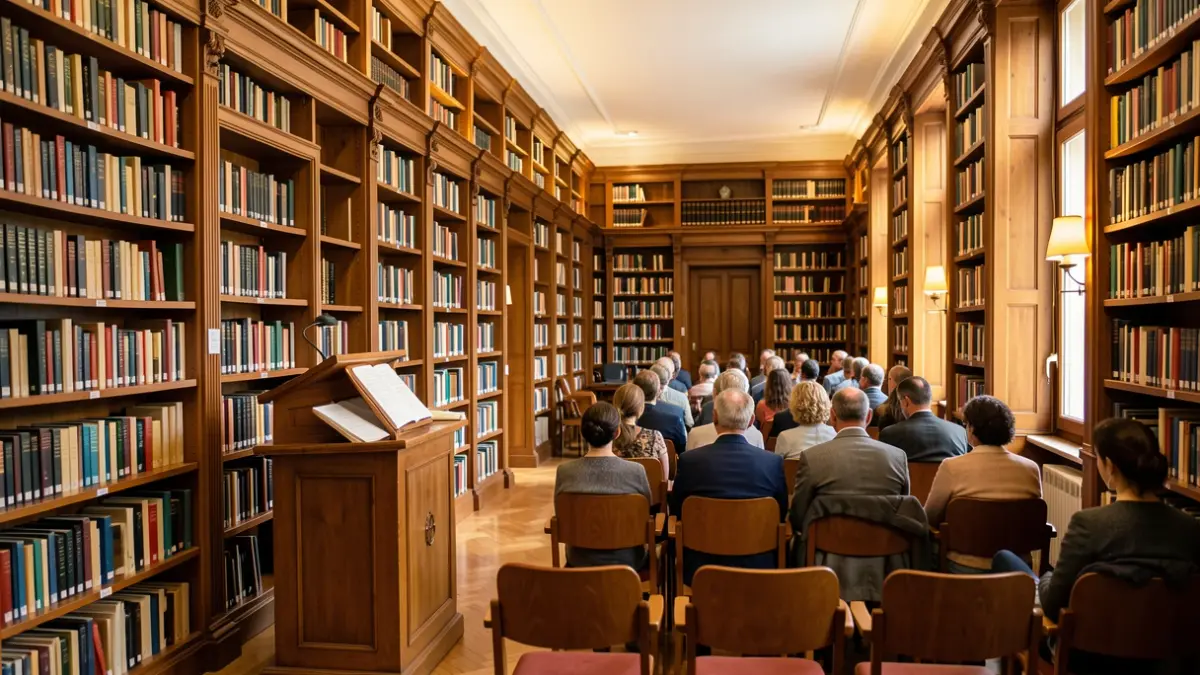 Imagen genérica de una biblioteca municipal portuguesa con estanterías de libros y ambiente de lectura.
