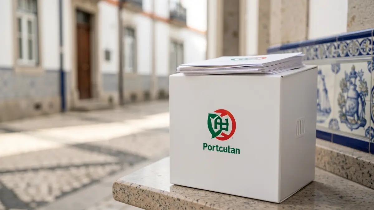 Caja de donaciones de Europacolon Portugal en un espacio municipal.