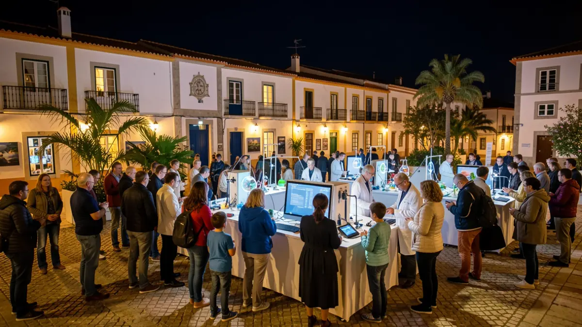 Image of a European Researchers' Night event in Setúbal, with scientists interacting with the public.