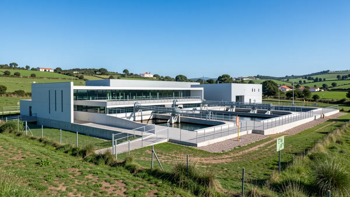Imagem de uma Estação de Tratamento de Águas Residuais (ETAR) moderna em Avessadas, Marco de Canaveses.