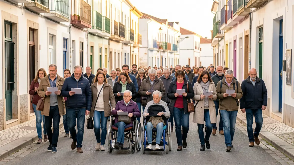 Grupo intergeracional a observar a acessibilidade urbana em Oleiros.