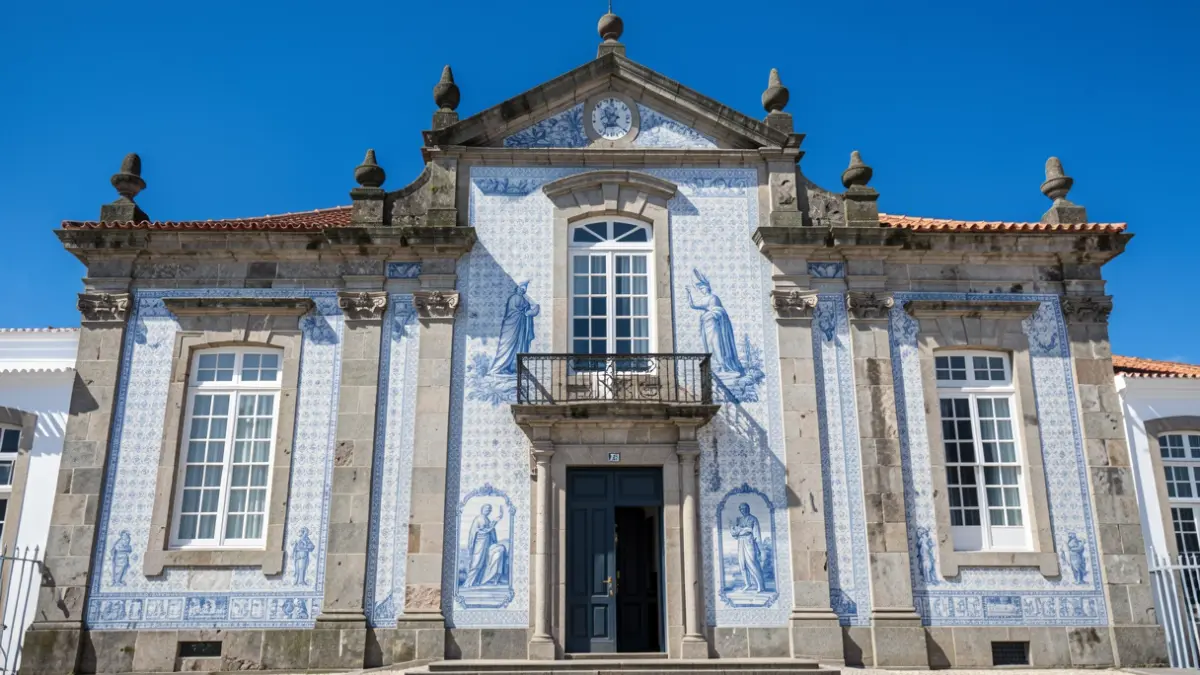Fachada da Câmara Municipal de Ponta Delgada, um edifício histórico português.