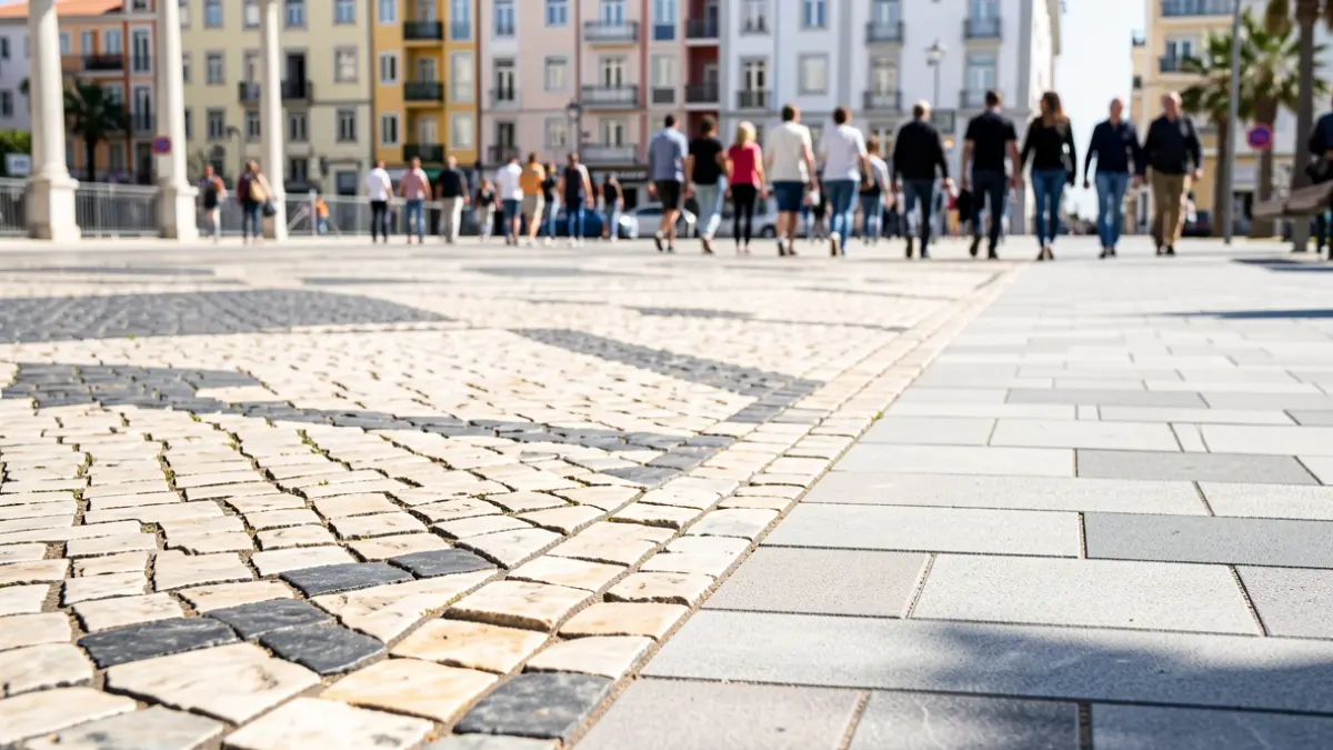 Portuguese pavement being laid in Moscavide and Portela, Lisbon.
