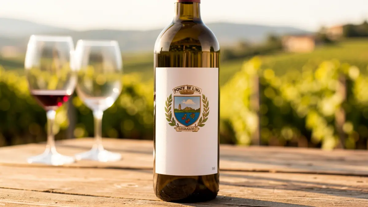 Wine bottle featuring the Ponte de Lima Municipality crest.