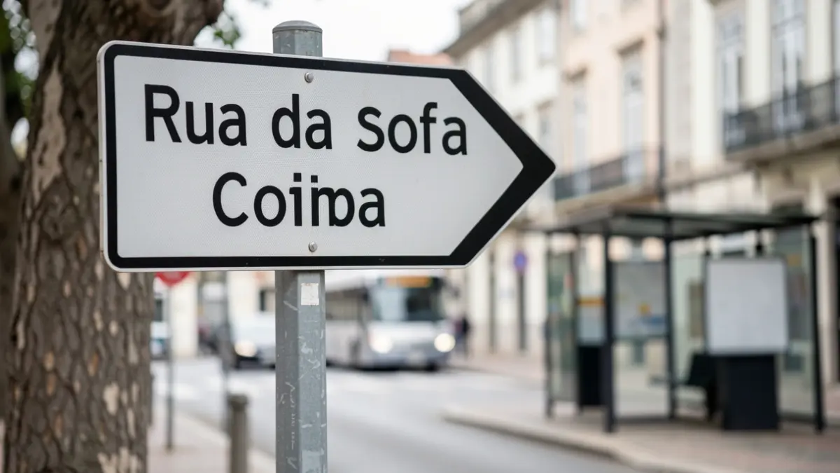 Detour sign on Rua da Sofia in Coimbra due to an event.