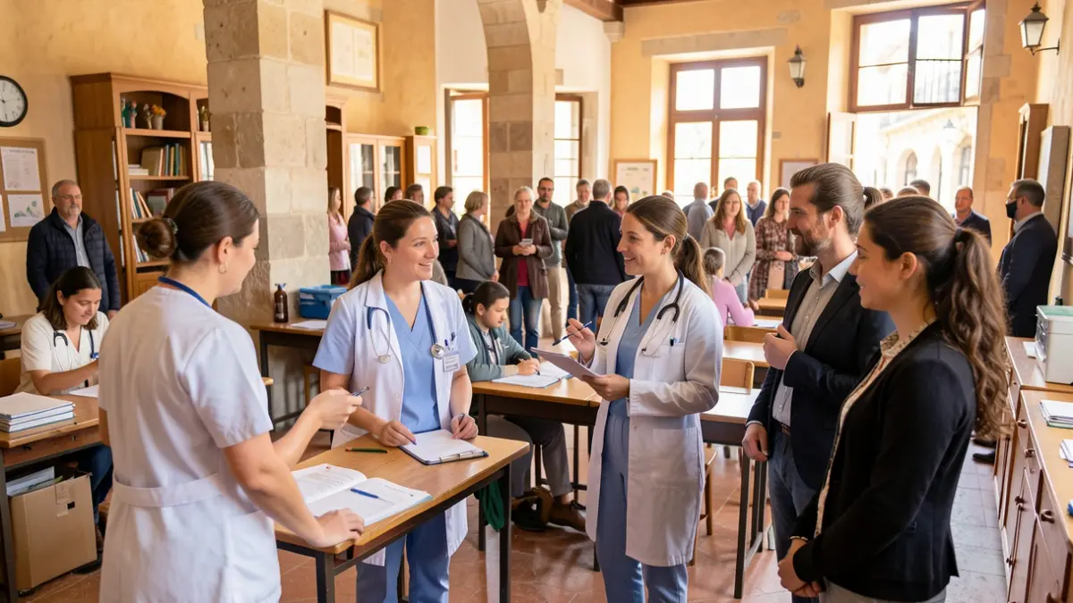 Profissionais de saúde escolar em colaboração com professores numa escola em Vila Nova de Cerveira.