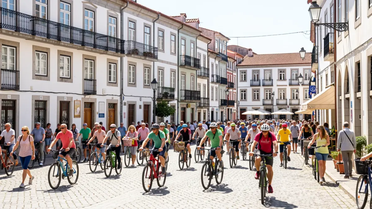 Grupo diversificado de pessoas a praticar atividades físicas ao ar livre em Tavira.