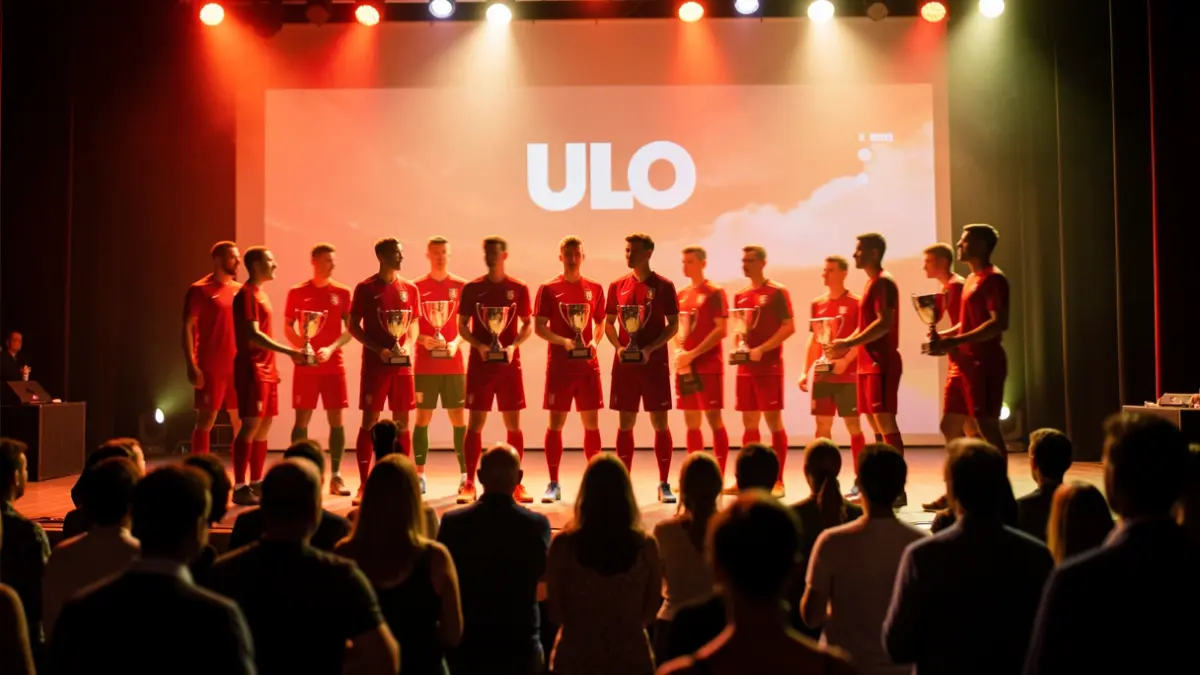 Imagen genérica de una ceremonia de premios deportivos universitarios en Portugal, con atletas recibiendo trofeos.