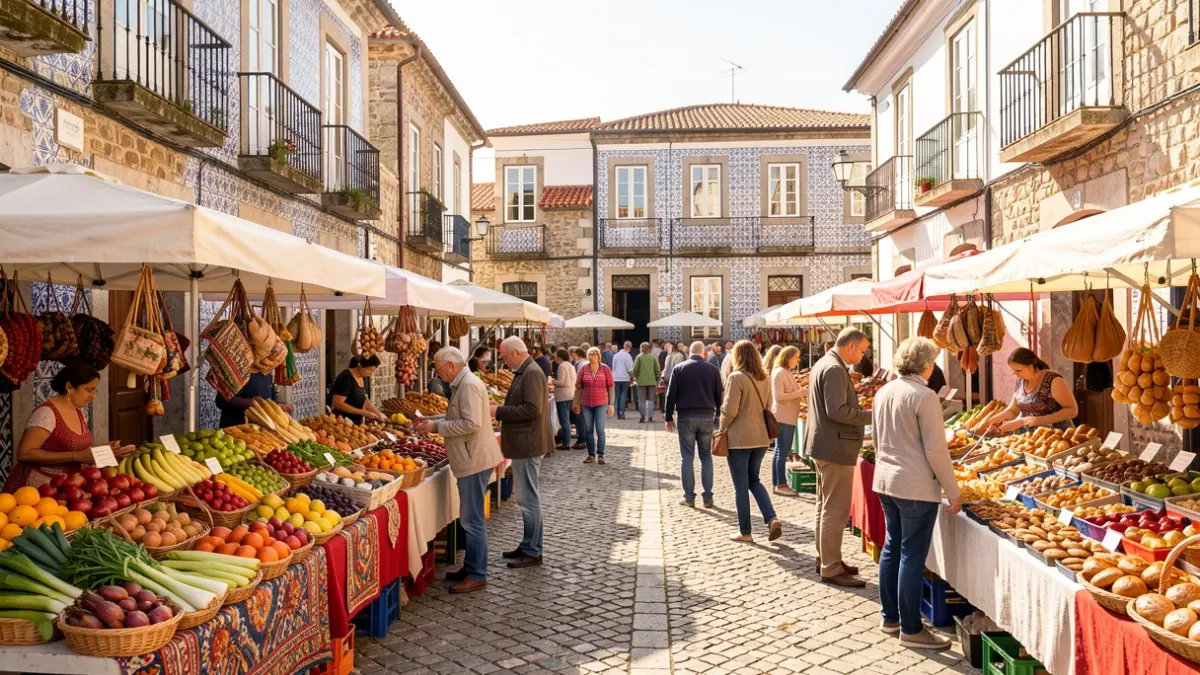 Local market in Vale da Senhora da Póvoa featuring regional products and crafts.