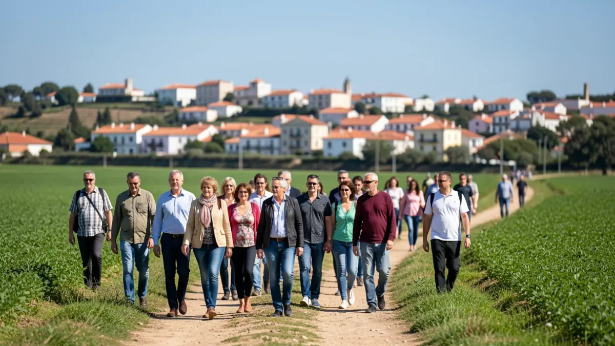 Group of people walking on a hiking trail in Vendas Novas.