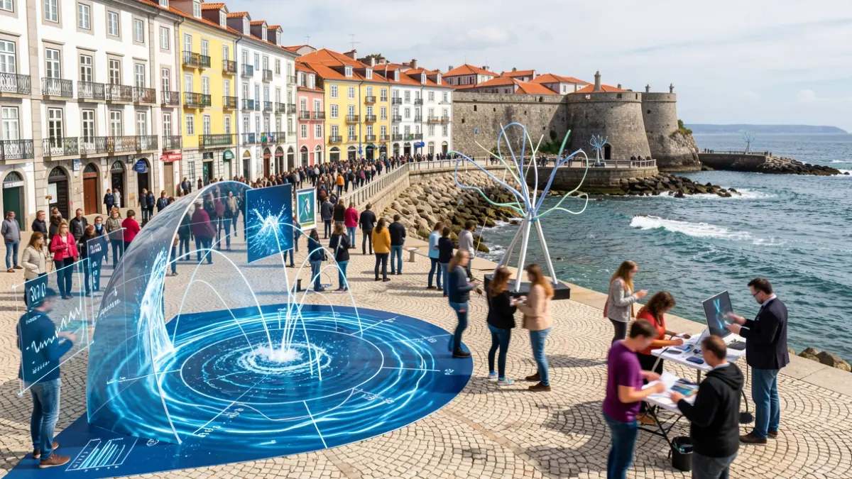 Image of Viana do Castelo hosting an event on art, science, and technology focused on the future of water, featuring artistic installations and community participation.