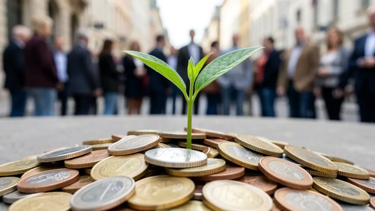 Imagen genérica de una planta creciendo de monedas de euro, simbolizando inversión y crecimiento económico.