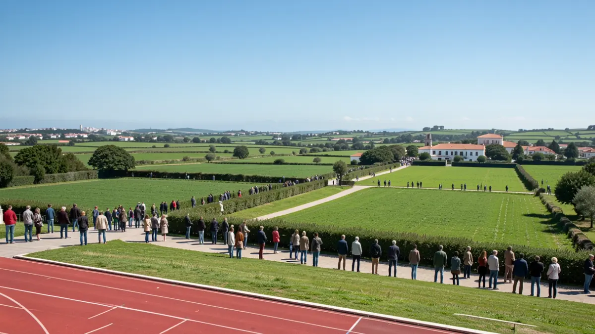 Vista panorâmica do Parque do Serrado / Quinta Maria Pires em Amora, Portugal, com uma pista de atletismo.