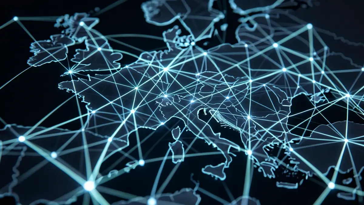 Generic image of a glowing abstract energy network with European map outlines.