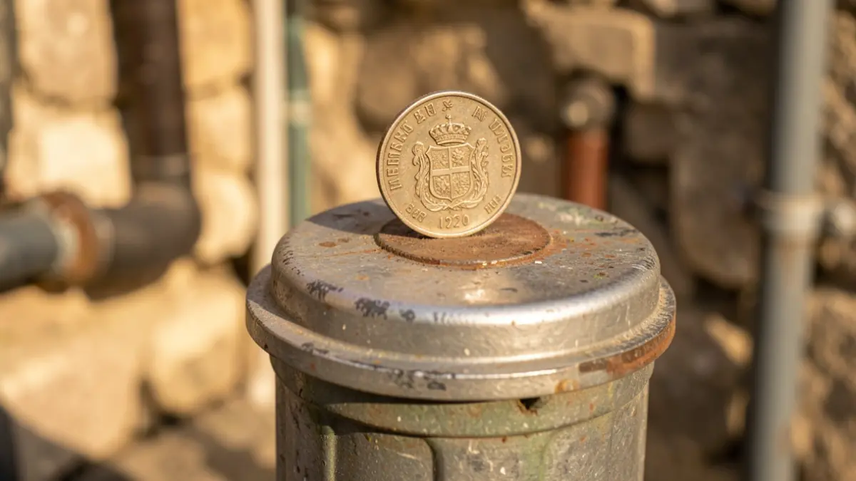 Generic image of a water meter with a Portuguese coin.