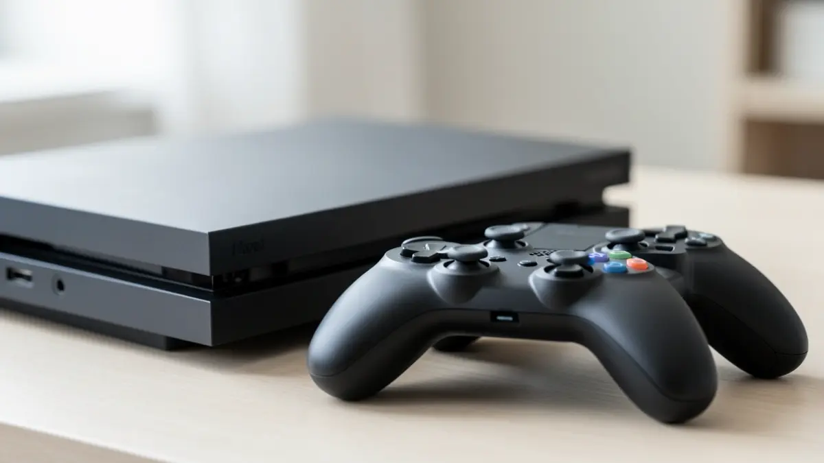 Generic image of a modern video game console with a controller.