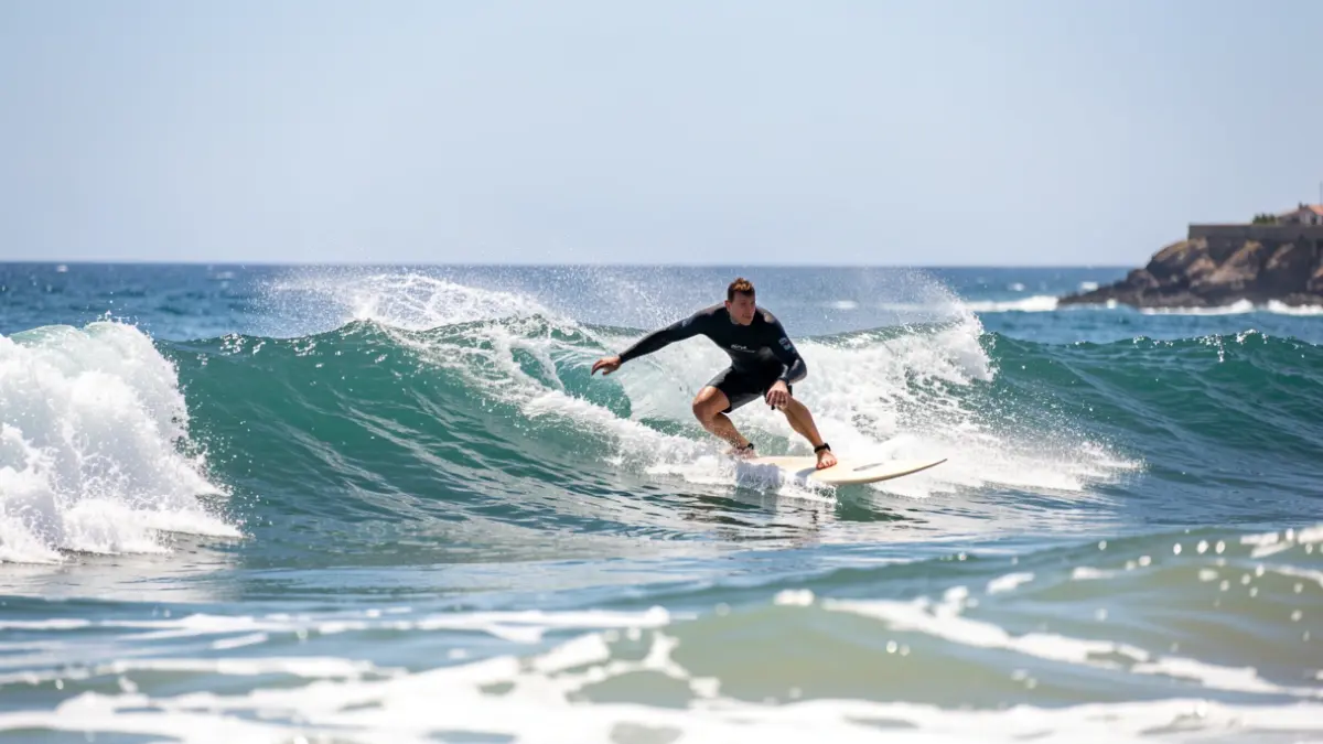 Imagem genérica de um surfista a apanhar uma onda na costa portuguesa.