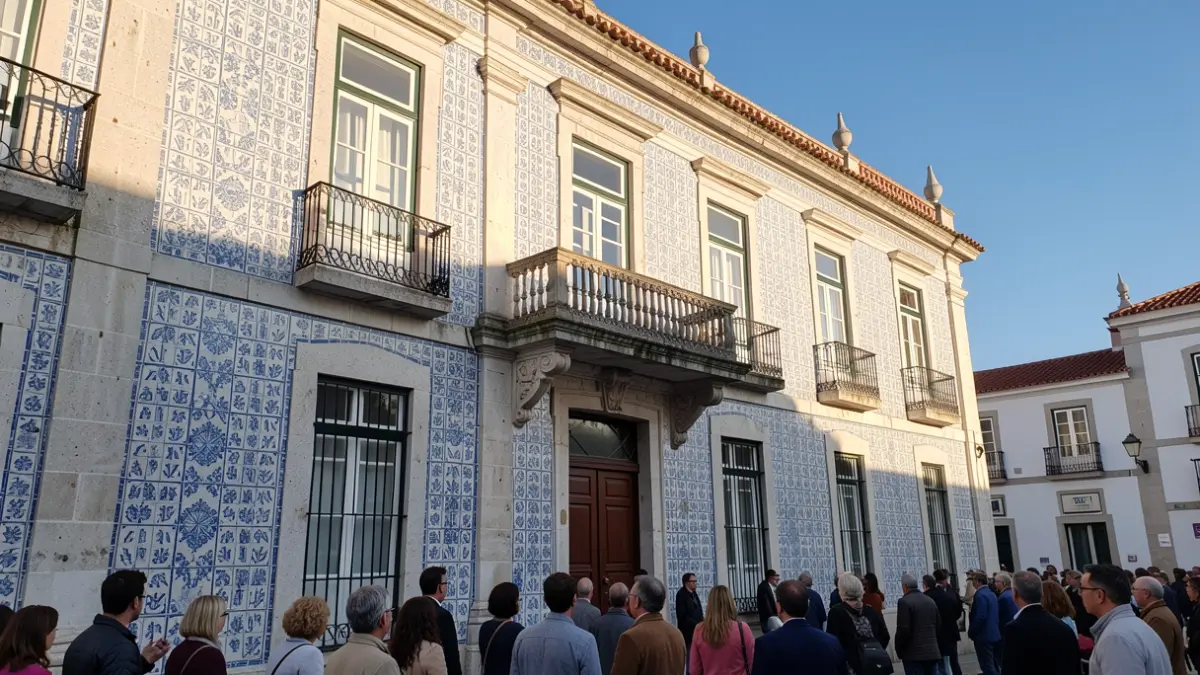 Imagen genérica de la fachada de un edificio municipal portugués con azulejos tradicionales.